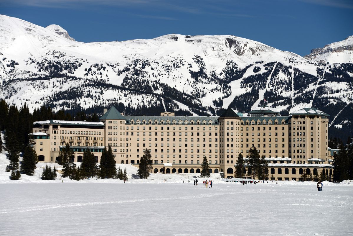 22 Frozen Lake Louise With Chateau Lake Louise, Whitehorn Mountain And Lake Louise Ski Area In Winter